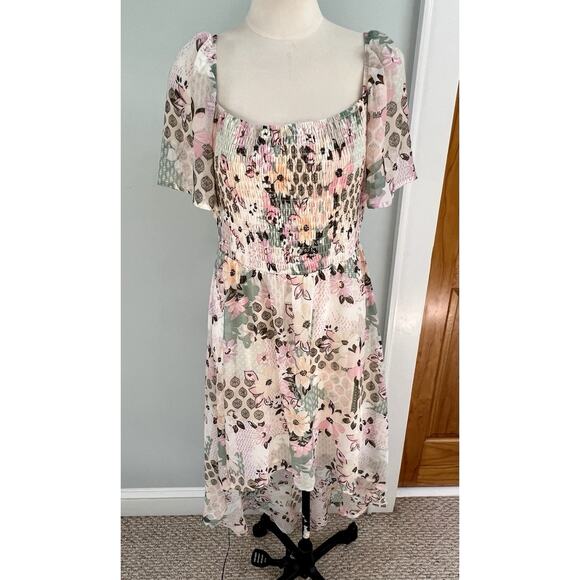 Lily Rose Dress Smocked High Low Floral Fairy Romantic Soft LG - Picture 2 of 10